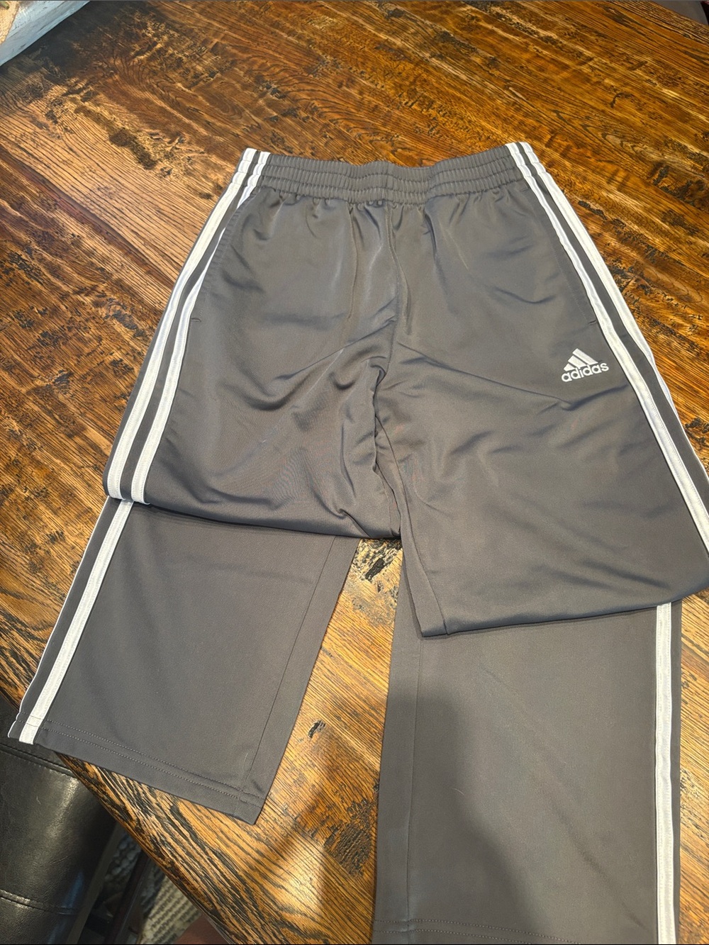 adidas Gray Track Pants with White Three-Stripe